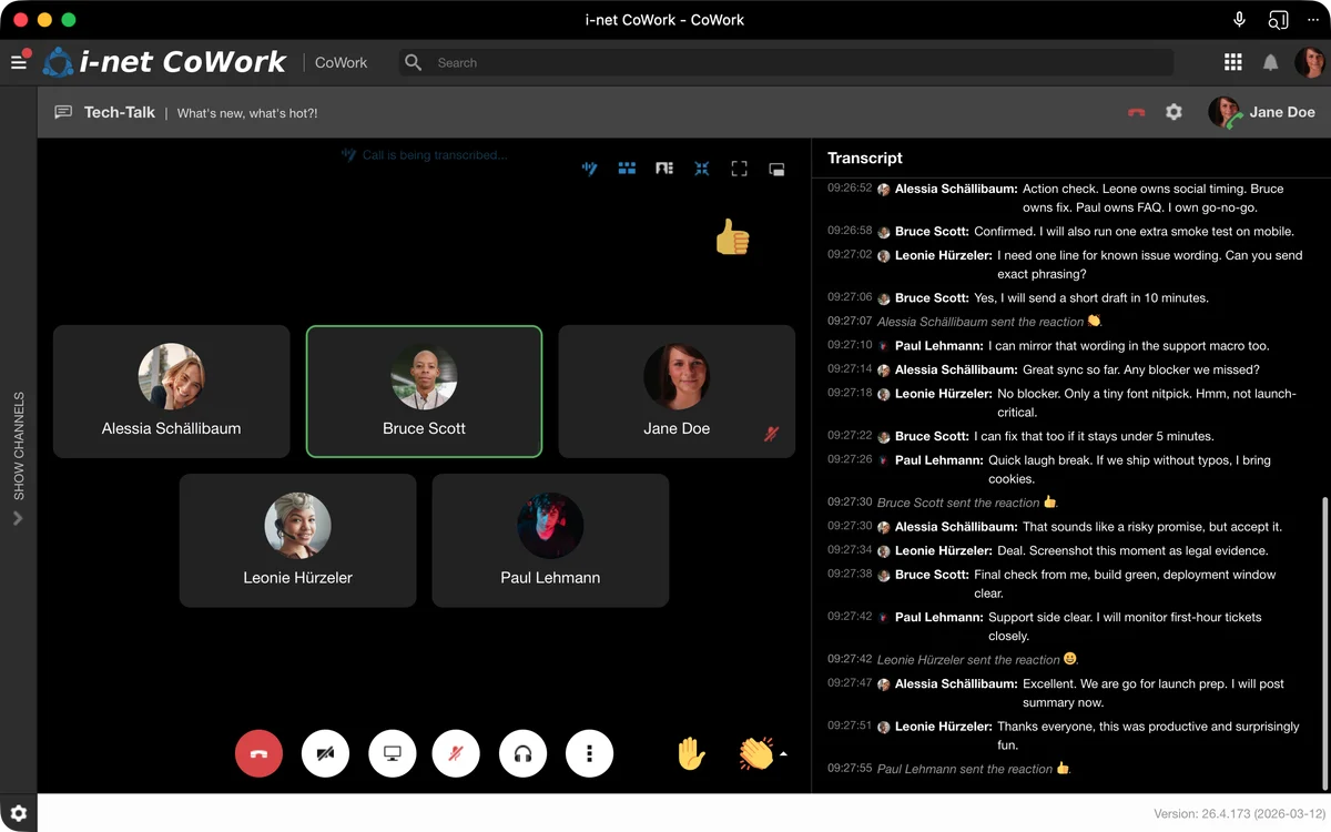 i-net CoWork live transcript during a voice or video call.