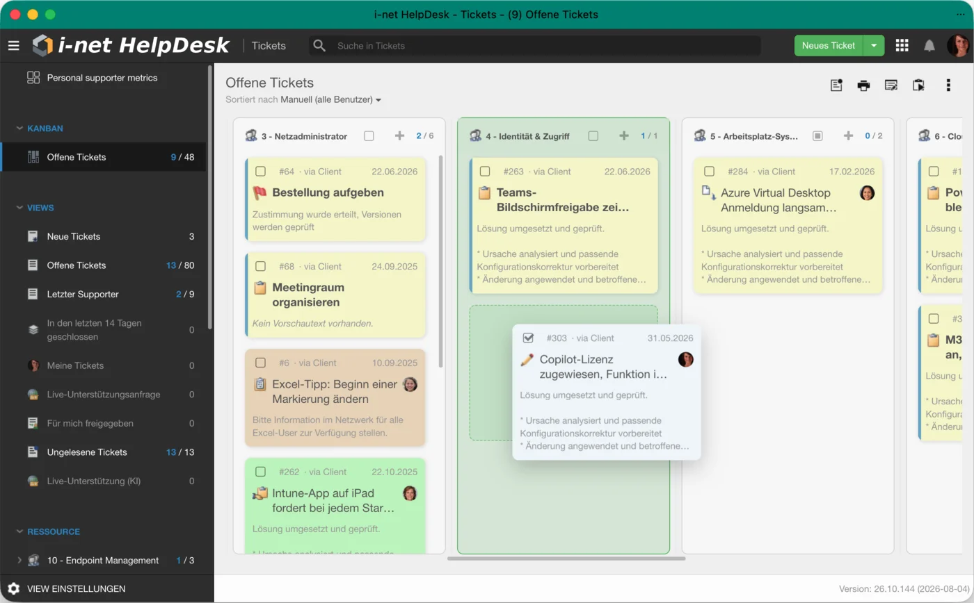 i-net HelpDesk Kanban-Board
